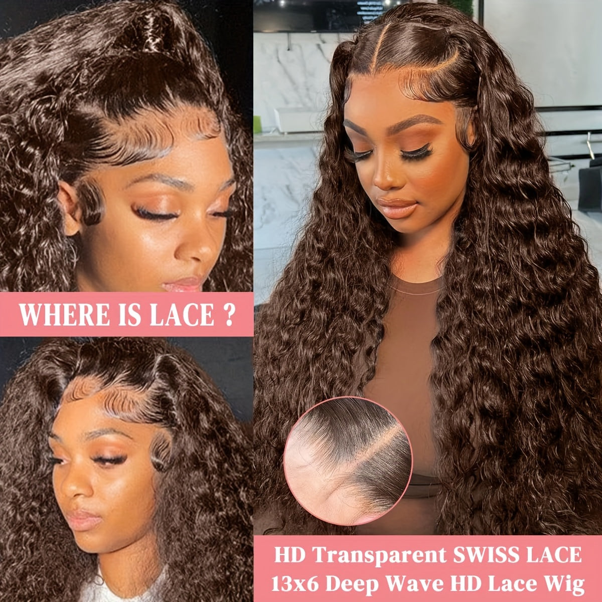 200 Density Chocolate Brown Deep Wave 360 Lace Front Glueless PrePluck Wig Human Hair