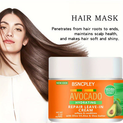 Avocado Hydrating Leave-In Hair Mask - Natural Extract with Olive Oil, Aloe Vera & Shea Butter for Soft, Conditioned Hair and Scalp