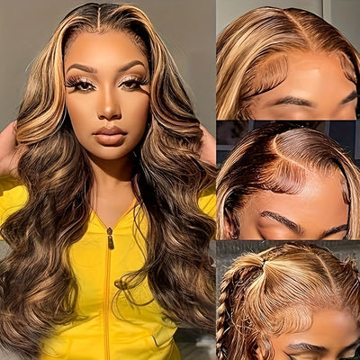 Honey Blonde 4/27 Highlight Ombre 5x5 Transparent Lace Frontal Glueless Human Hair Wig