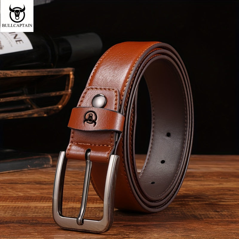 Bull captain Men's Fashion Pin Buckle Casual Genuine Leather Belt with Gift Box