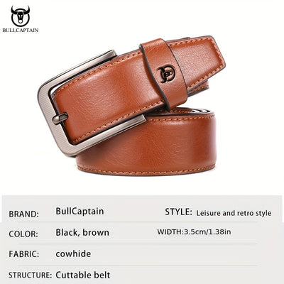 Bull captain Men's Fashion Pin Buckle Casual Genuine Leather Belt with Gift Box