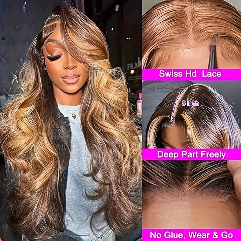 Honey Blonde 4/27 Highlight Ombre 5x5 Transparent Lace Frontal Glueless Human Hair Wig