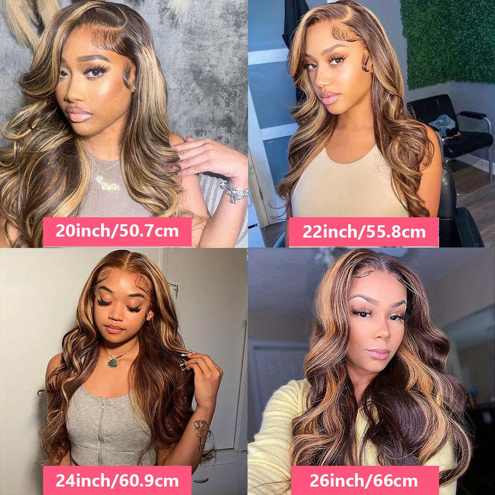 13x4 HD Transparent Lace Front PrePluck Human Hair Wigs For Women Highlight P4/27 Body Wave