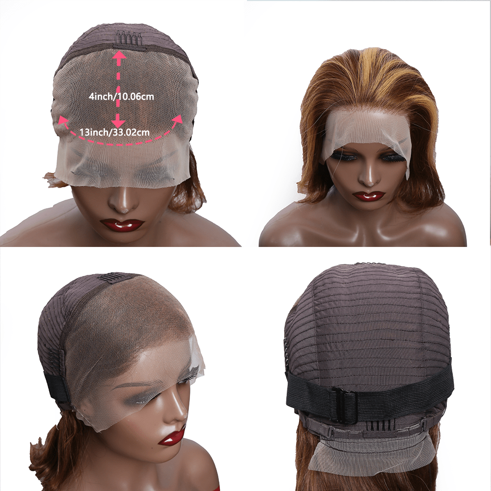 13x4 HD Transparent Lace Front PrePluck Human Hair Wigs For Women Highlight P4/27 Body Wave