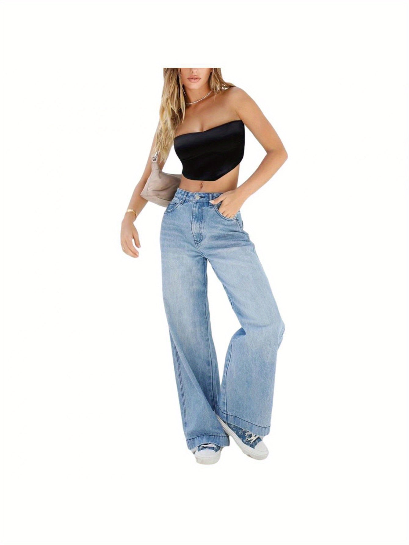 Women Cute Casual Loose Wide-Leg Demin Jeans