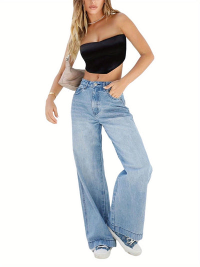 Women Cute Casual Loose Wide-Leg Demin Jeans