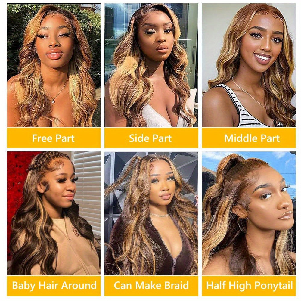 Honey Blonde Lace Front 4/27 Highlight Ombre 13x6 Transparent Lace Frontal Human Hair Wig