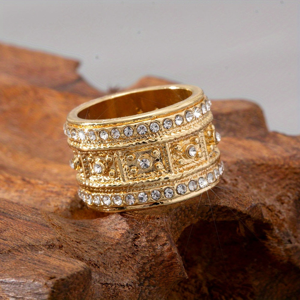 1pc Luxury Women's Fashion Personality Ring | Light Creative Ethnic Style Inlaid With Shiny Imitation Zirconia Design, Suitable For High-end Occasion - Without Box