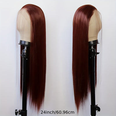 13x6 Free Part Long Straight Auburn Synthetic Lace Front Wigs Pre Plucked Hairline Glueless