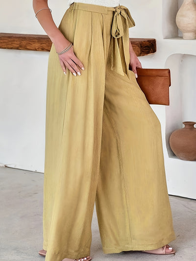 Plus Size Solid Lace Up Wide Leg Casual Loose Pants