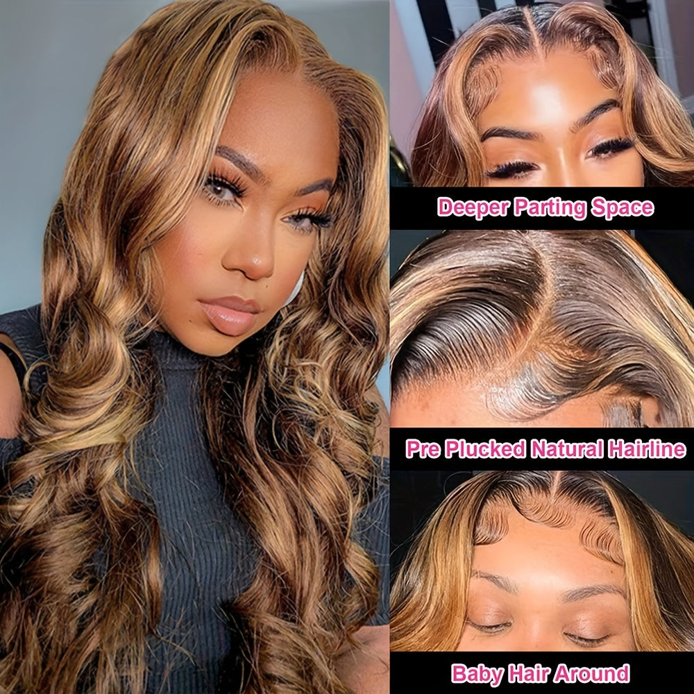 180 Density Highlight Ombre Lace Front Wig Human Hair Pre Plucked