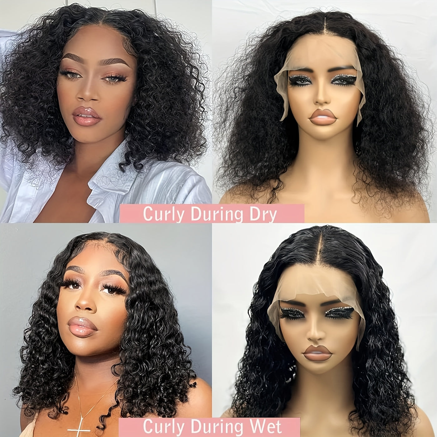 105% Curly Bob Human Hair Glueless 13x4 Lace Front Pre Plucked 150% Density HD Wet and Wave Wig