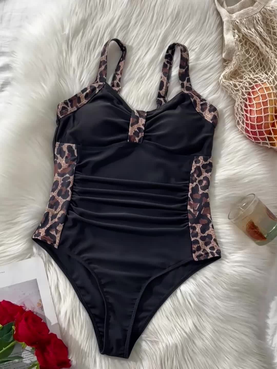 Leopard Print Patchwork One-piece Swimsuit