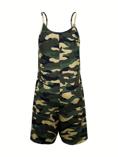 Plus Size Camouflage Print Cami Romper Casual Jumpsuit