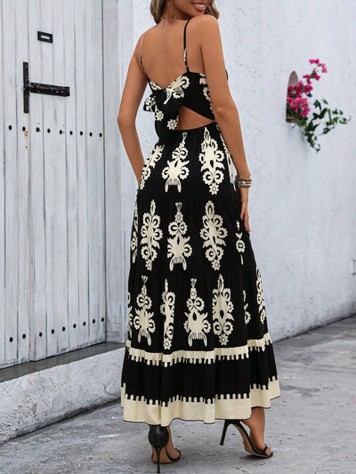 Women's Smocked Sleeveless Flowy Tribal Print Summer Boho  Maxi Dress