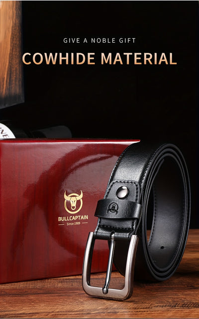 Bull captain Men's Fashion Pin Buckle Casual Genuine Leather Belt with Gift Box