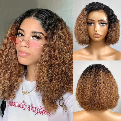 1B/33 Ombre Short Bob Wavy Human Hair Wig - 150% Density HD Invisible 13X4 Lace Frontal Pre Plucked - Bleached Knots