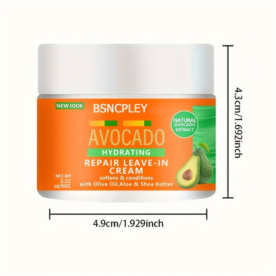 Avocado Hydrating Leave-In Hair Mask - Natural Extract with Olive Oil, Aloe Vera & Shea Butter for Soft, Conditioned Hair and Scalp