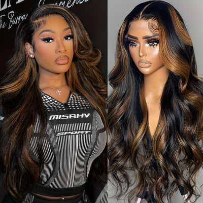 13x6 Highlight Lace Front Wig Body HD Lace Front Wigs Human Hair Pre Plucked FB/30 Ombre Glueless Wig