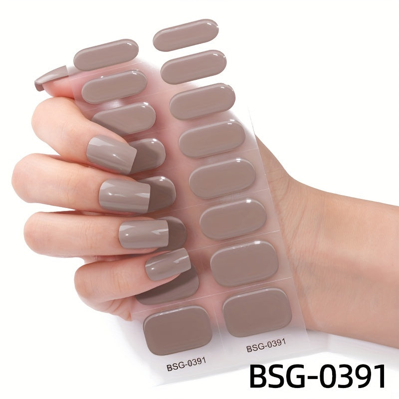 64pcs Semi-Cured Gel Nail Wraps - Easy Apply, No UV Lamp Needed, Includes Nail File - Perfect for Fall & Winter Manicures