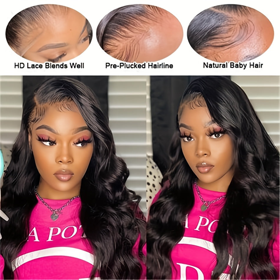 180% Density Brazillian Remy Glueless Versatile, Elegant 32" Body Wave HD Transparent Lace Front 100 % Human Hair Pre-Pluck Wig with Baby Hair