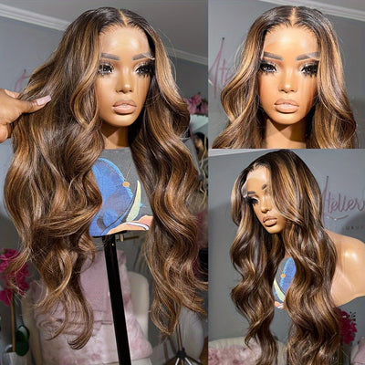 180 Density Highlight Ombre Lace Front Wig Human Hair Pre Plucked