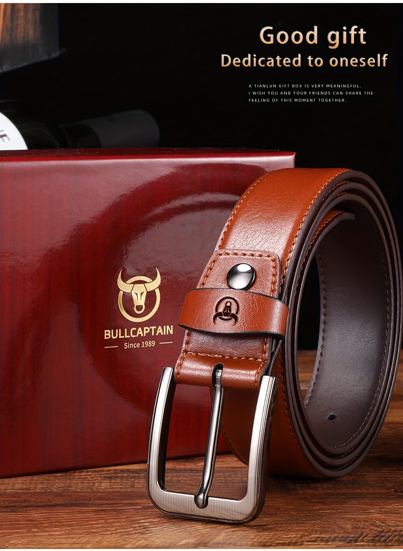 Bull captain Men's Fashion Pin Buckle Casual Genuine Leather Belt with Gift Box