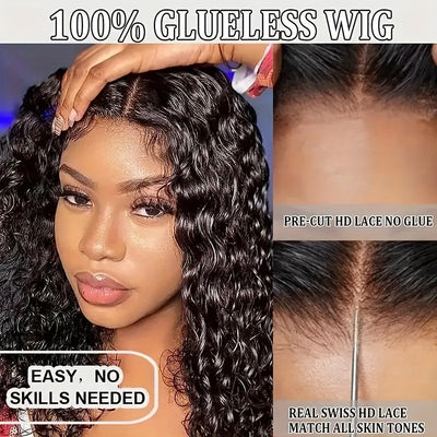 Put On And Go 13x6 Water Wave Glueless Human Hair Pre Plucked Pre Cut Human Hair Wig