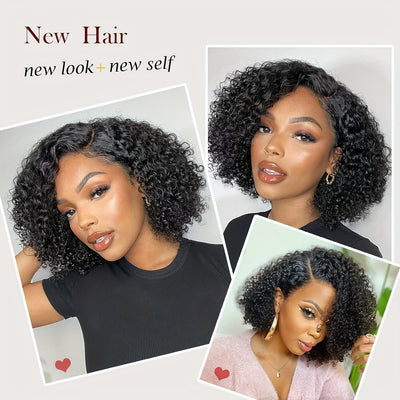 105% Curly Bob Human Hair Glueless 13x4 Lace Front Pre Plucked 150% Density HD Wet and Wave Wig