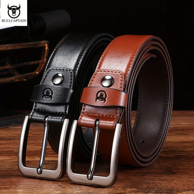 Bull captain Men's Fashion Pin Buckle Casual Genuine Leather Belt with Gift Box