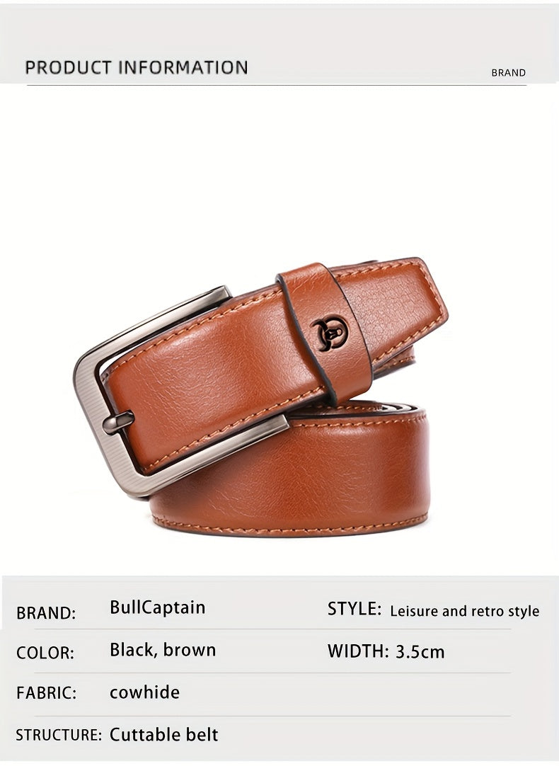 Bull captain Men's Fashion Pin Buckle Casual Genuine Leather Belt with Gift Box