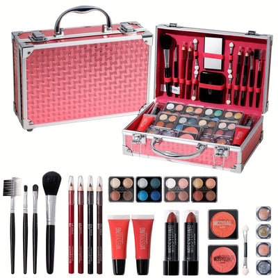 Multifunctional Makeup Kit Set - Portable Cosmetics Collection with Eyeshadow, Lip Gloss, Lip Liner, Blush, Glitter, Eyebrow Pencil for Makeup Artists