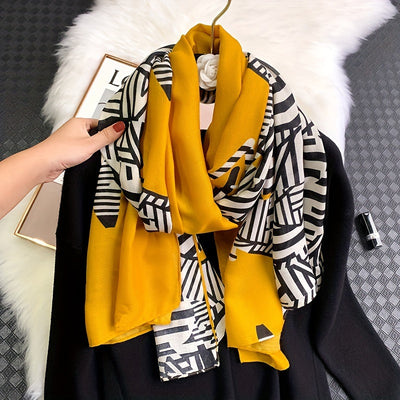 Women Chic Color Block Geometric Print Scarf