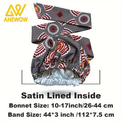 African Kent Print Hair Bonnet Protector: Satin-Lined Headwrap/Headscarf