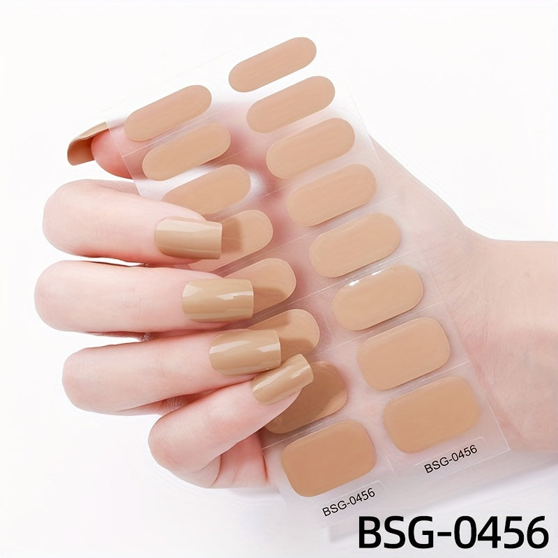 64pcs Semi-Cured Gel Nail Wraps - Easy Apply, No UV Lamp Needed, Includes Nail File - Perfect for Fall & Winter Manicures