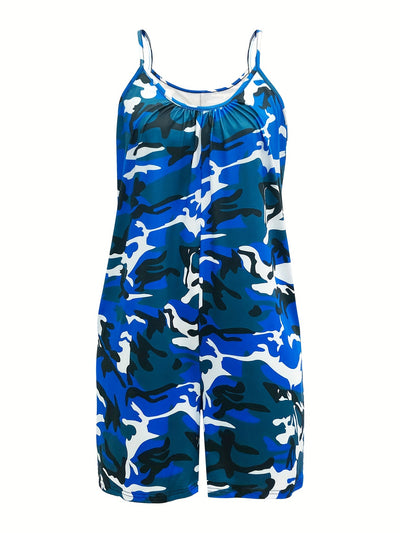 Plus Size Camouflage Print Cami Romper Casual Jumpsuit