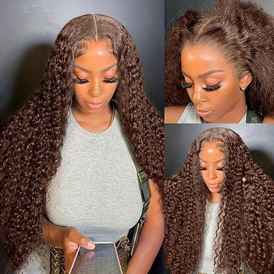 200 Density Chocolate Brown Deep Wave 360 Lace Front Glueless PrePluck Wig Human Hair