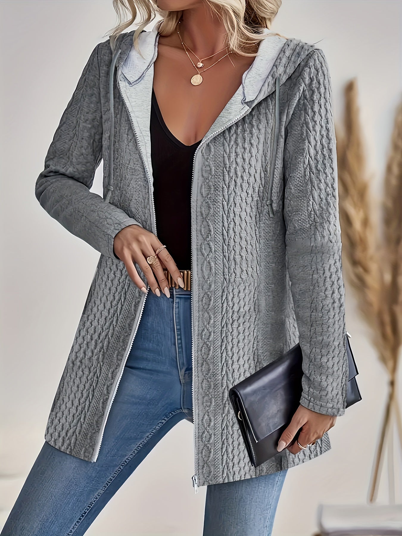 Women's Casual Knit Long Sleeve Hooded Jacket