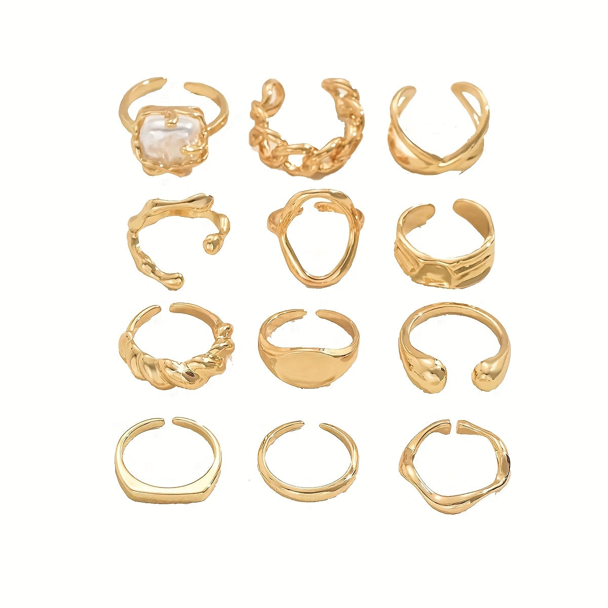 12pcs Shaped Open Faux Party Rings Set