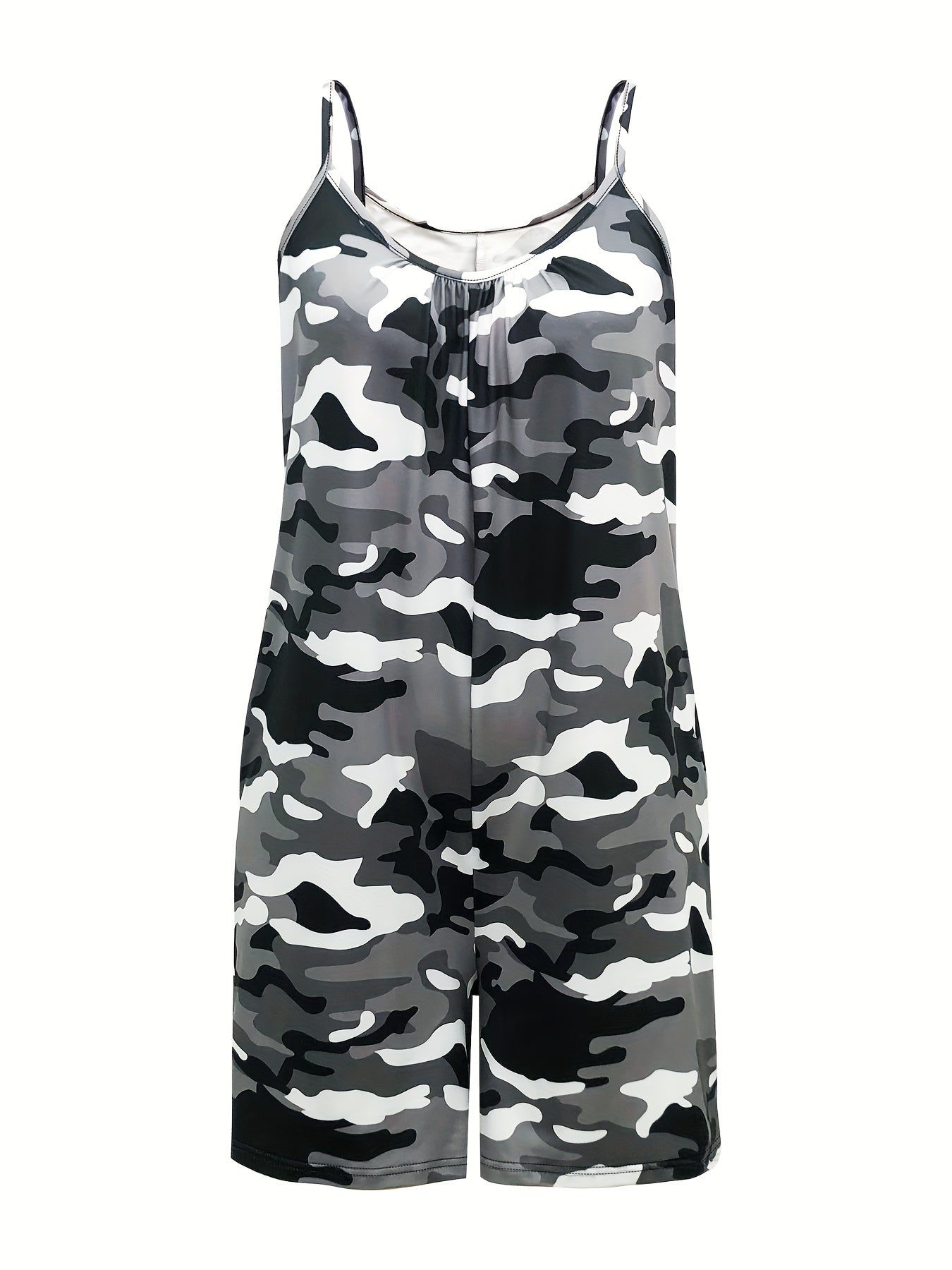 Plus Size Camouflage Print Cami Romper Casual Jumpsuit