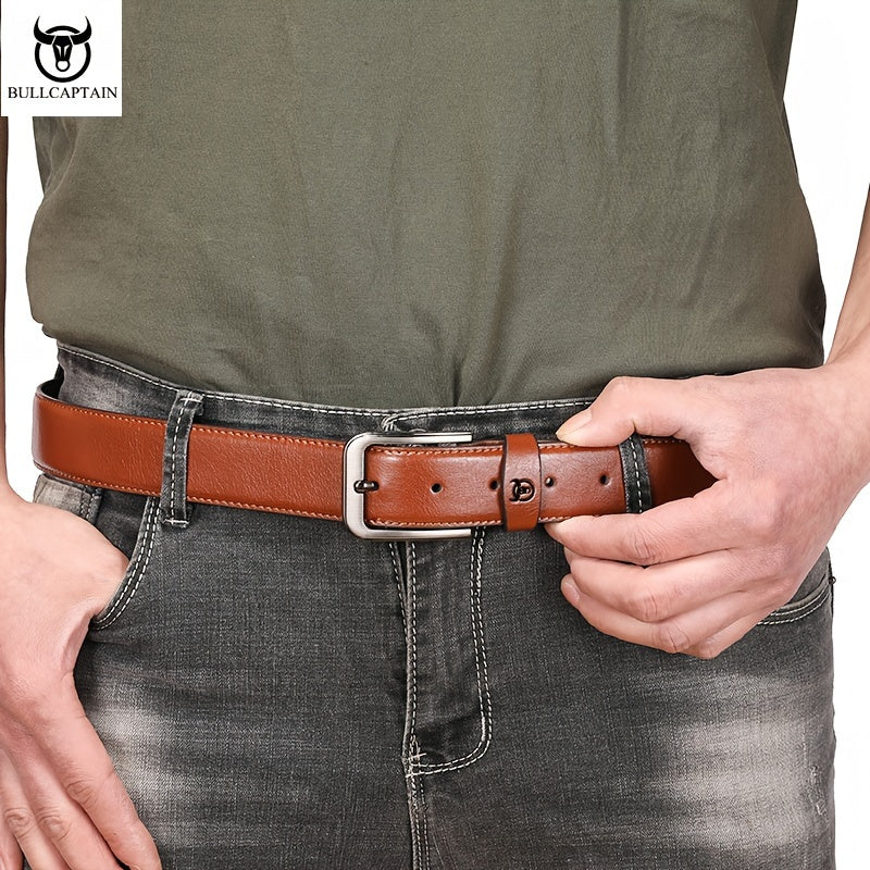 Bull captain Men's Fashion Pin Buckle Casual Genuine Leather Belt with Gift Box