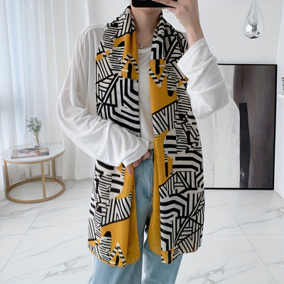 Women Chic Color Block Geometric Print Scarf