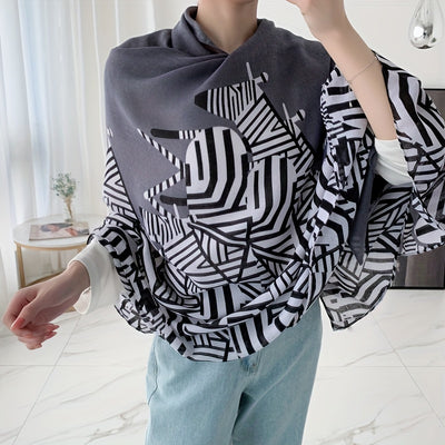 Women Chic Color Block Geometric Print Scarf