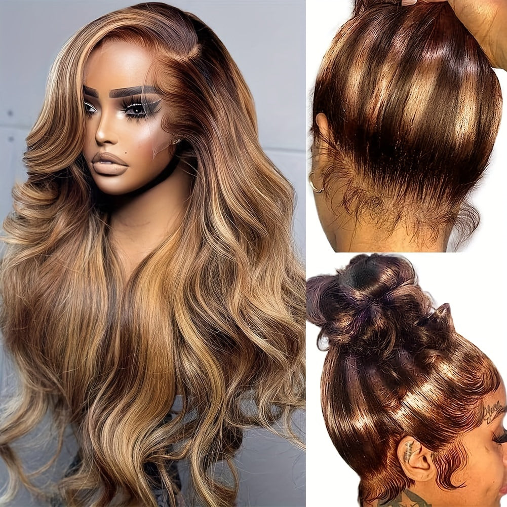 Body Wave Highlight Ombre 360 Lace Front Wig Human Hair 4/27 Pre Plucked With Baby Hair