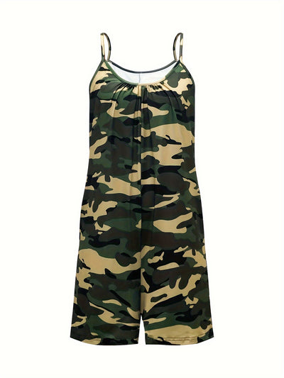 Plus Size Camouflage Print Cami Romper Casual Jumpsuit