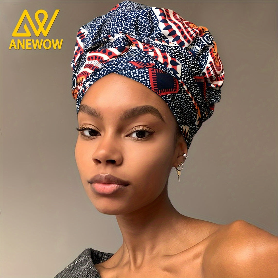 African Kent Print Hair Bonnet Protector: Satin-Lined Headwrap/Headscarf