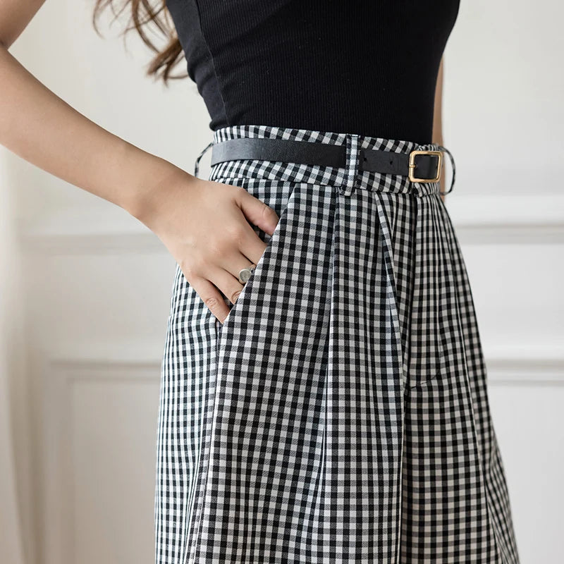 Black White Plaid Wide Leg Women Short