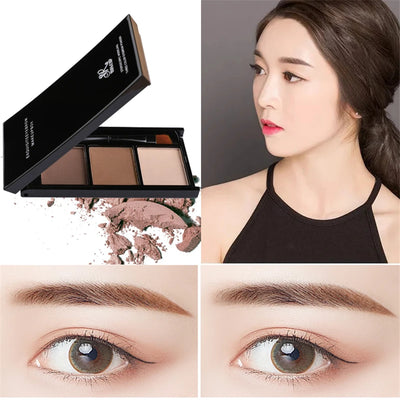 3 Colors Eyebrow Powder Makeup Palette Waterproof Shade for Eyebrow Enhancer Cosmetic Brush Mirror Box Make Up Tools Set