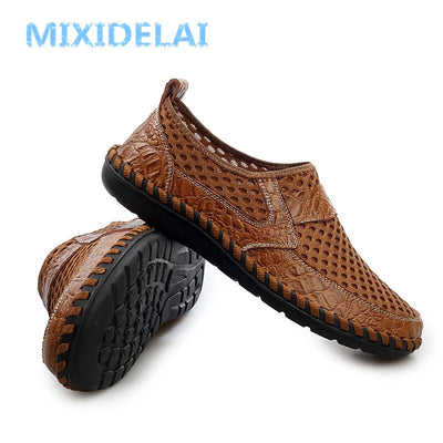 Men Genuine Leather Summer Breathable Soft Mesh Shoes