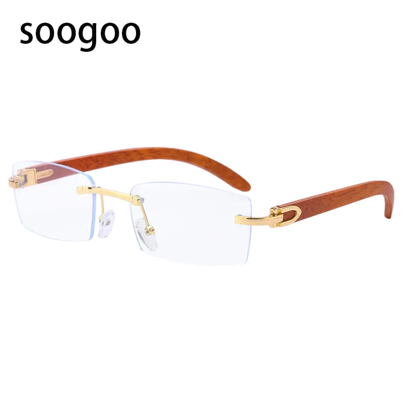 Men Rimless Rectangle Vintage Sunglasses  UV400